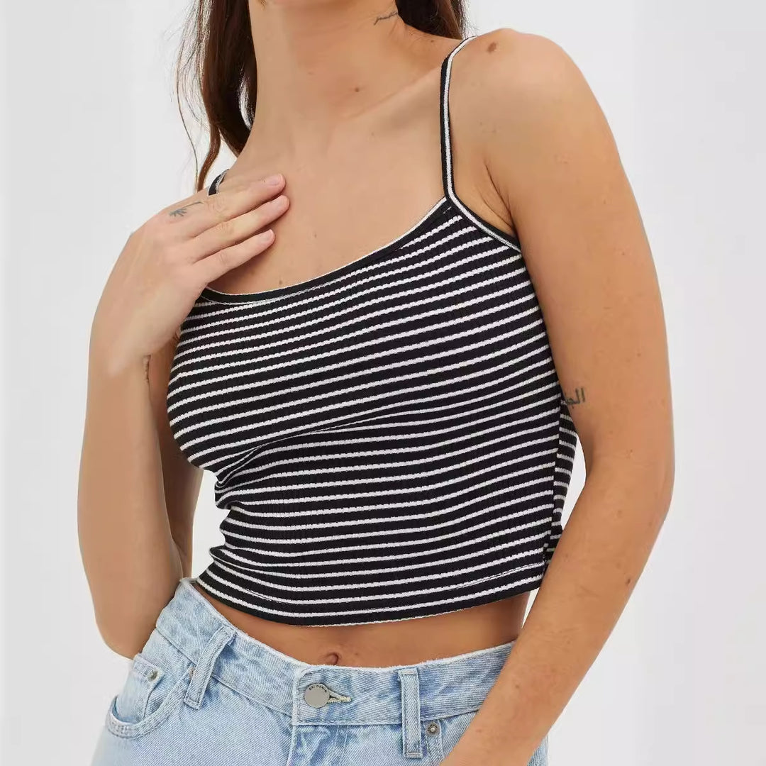 Dame hæklet Crop-Top med fint stribemønster og komfortabel pasform Skovae