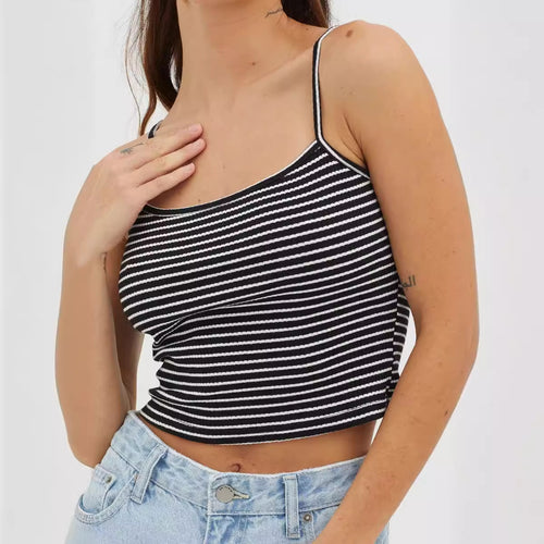 Dame hæklet Crop-Top med fint stribemønster og komfortabel pasform Skovae