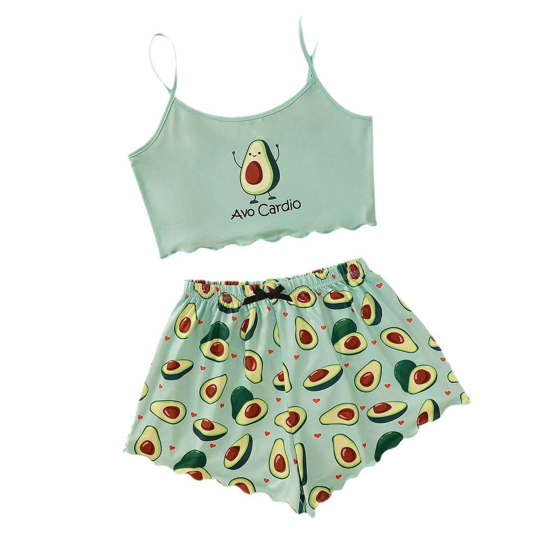 Dame loungewear-sæt med sjovt avocado-motiv Stilla
