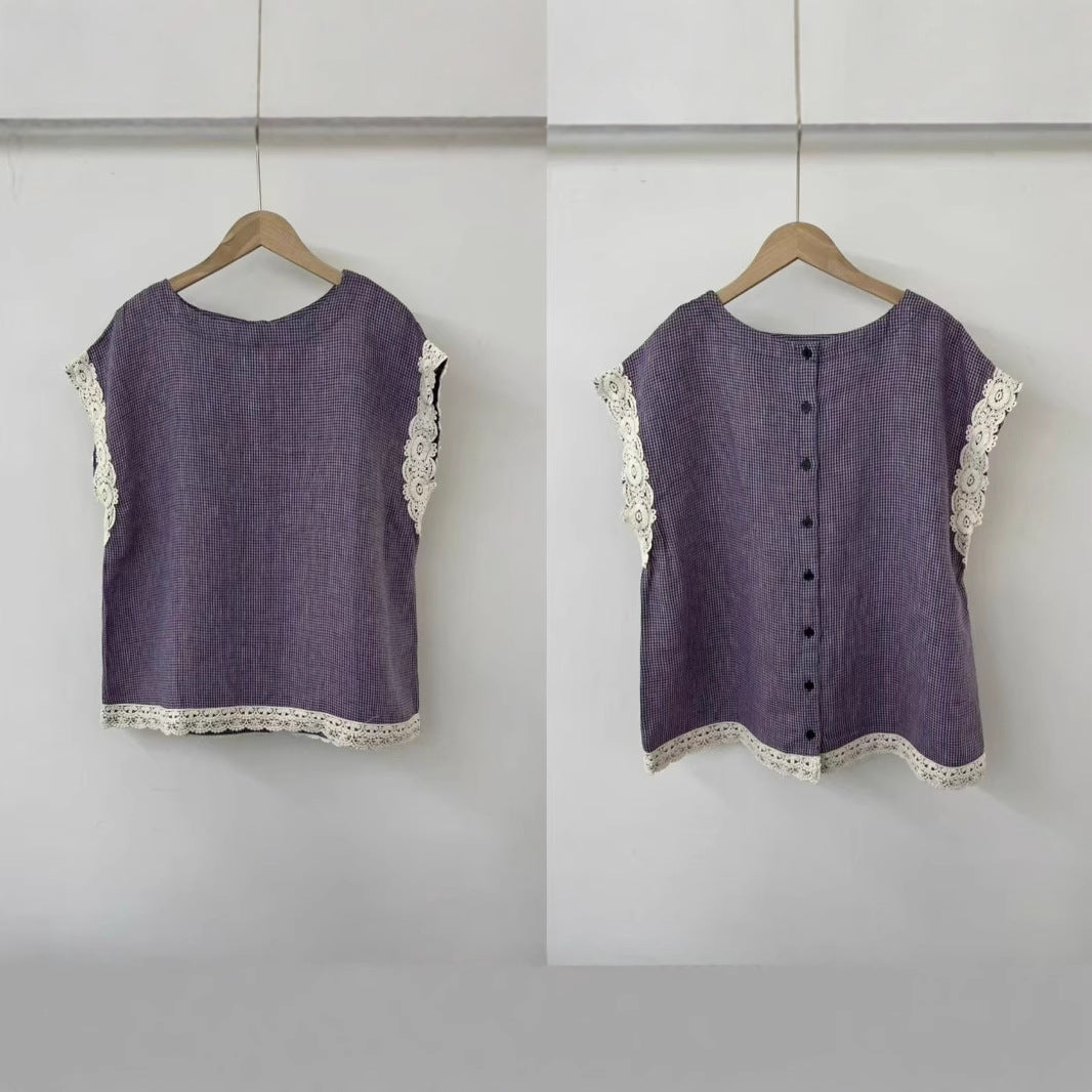Femme Elegante Hæklet Kant Top Stilla