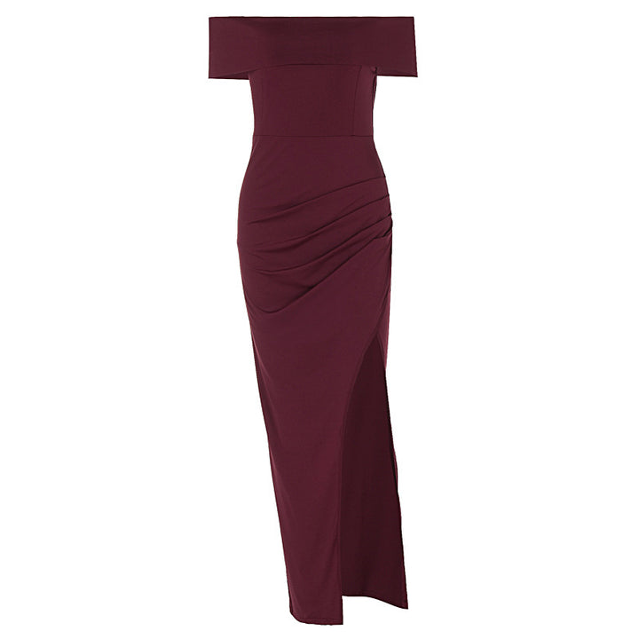 Dame Off-Shoulder Kjole med figurformende snit og høj slits Skovae