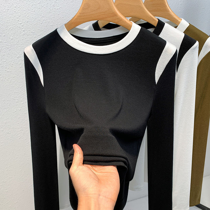 Dame Innovativt Langærmet T-shirt med kontrasterende Ærmelapper og tætsiddende Pasform Stilla