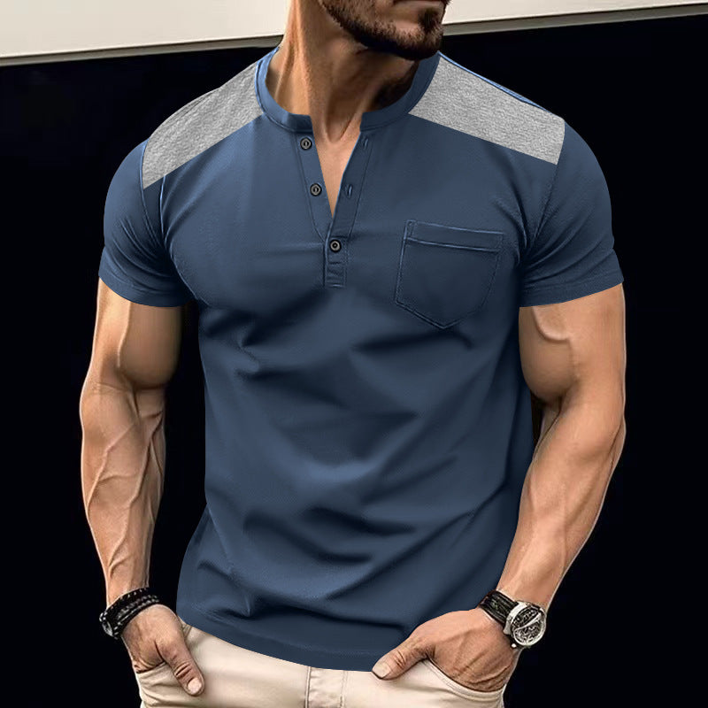Herrer kortærmet Henley-T-shirt med stilfuldt knapdesign og praktisk brystlomme Stilla