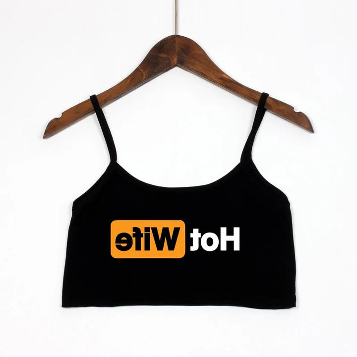 Dame Crop-top med moderne skrifttyper og justerbare stropper Skovae