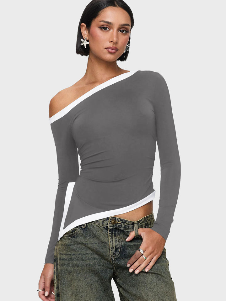 Dame asymmetrisk langærmet top med elegante cut-outs Stilla