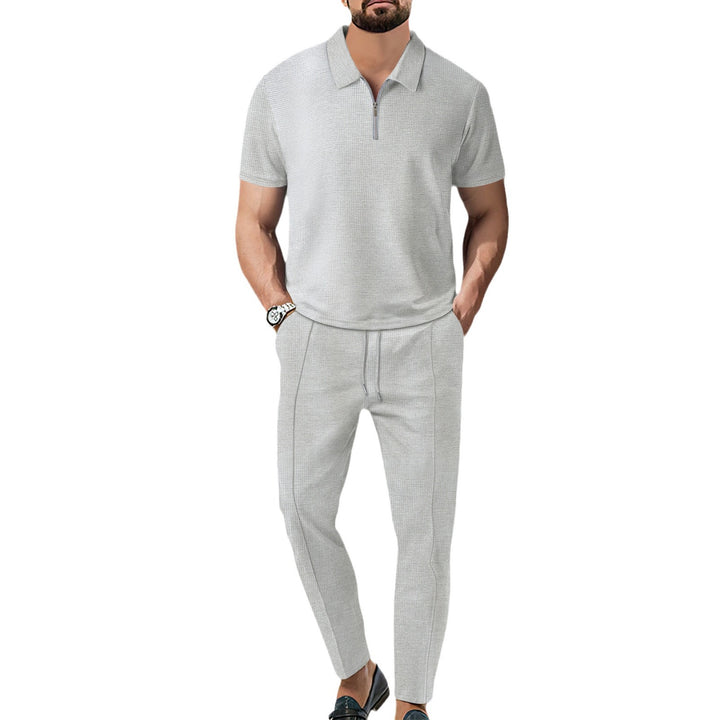 Herrer Sporty Poloshirt med moderne lynlås og elastiske joggingbukser Stilla