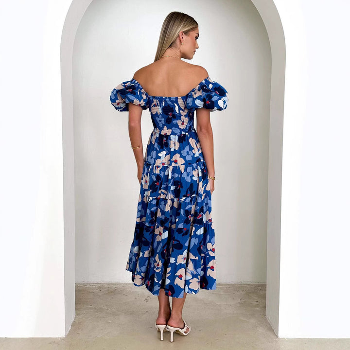 Dame Off-Shoulder Maxikjole med voluminøse puffærmer og blomstermønster Stilla
