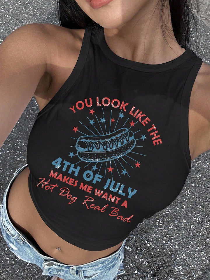 Dame Cropped Tanktop med kreativ tekst og livligt design Skovae
