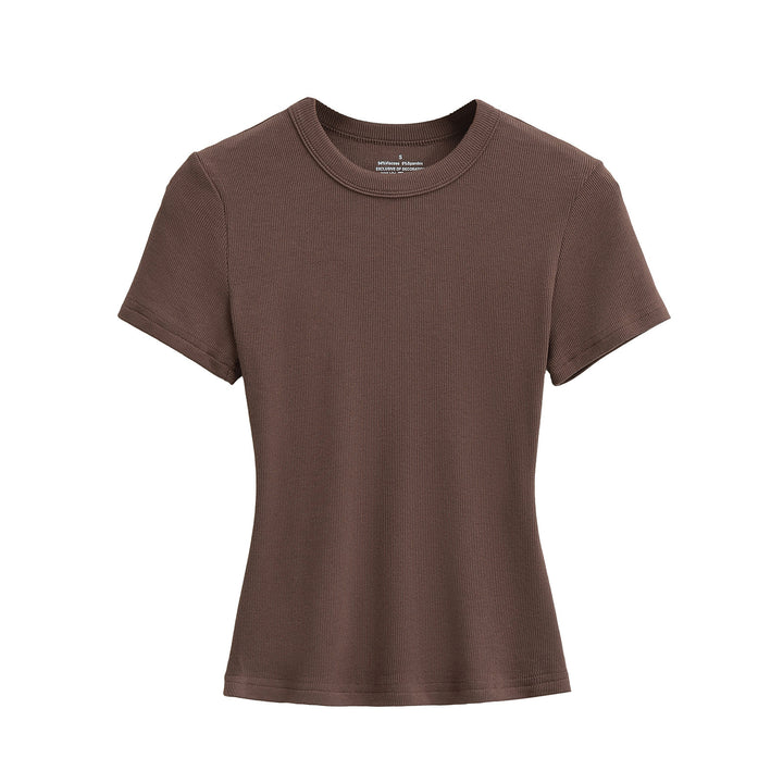 Dame Basis T-shirt med fin ribstruktur og smal pasform Stilla