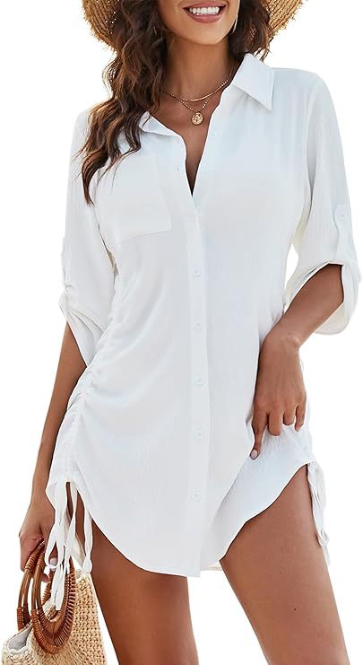 Dame afslappet strandbluse med fashionable flæsedetaljer Stilla