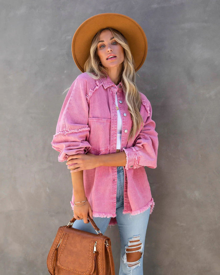 Damer Casual Denim Overgangsjakke i Vintage-stil med franske detaljer Stilla