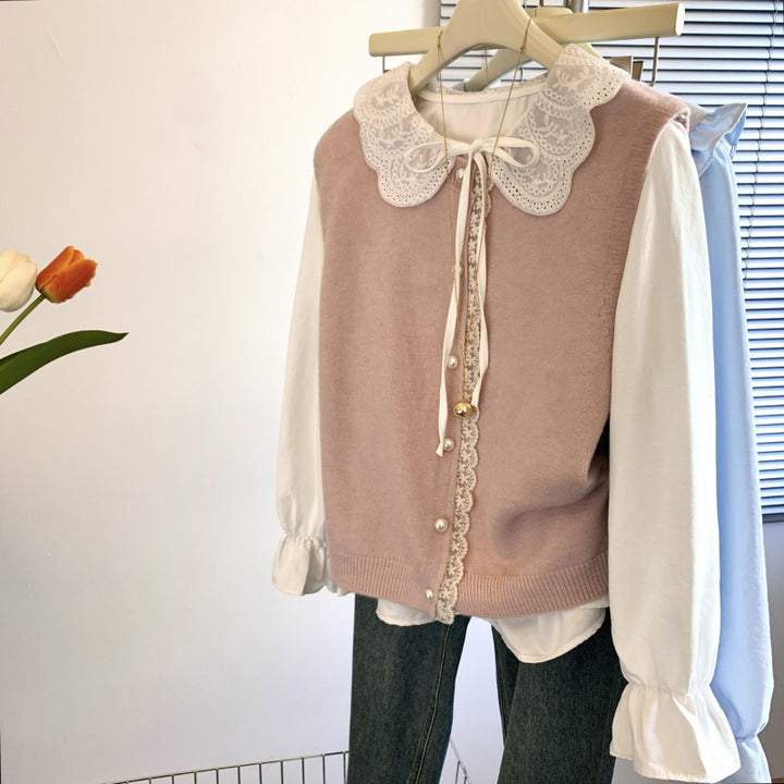 Femme Spidsbesat Button-Up Strikvest Stilla
