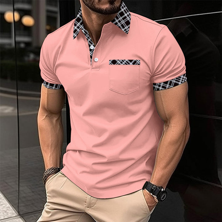 Herre moderne polo shirt med ternet krave og brystlomme Stilla