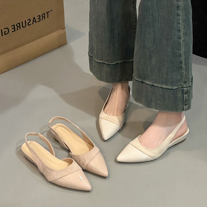 Dame Slingback-flats med spids tåparti lavet af blødt ruskind og blank overflade Stilla
