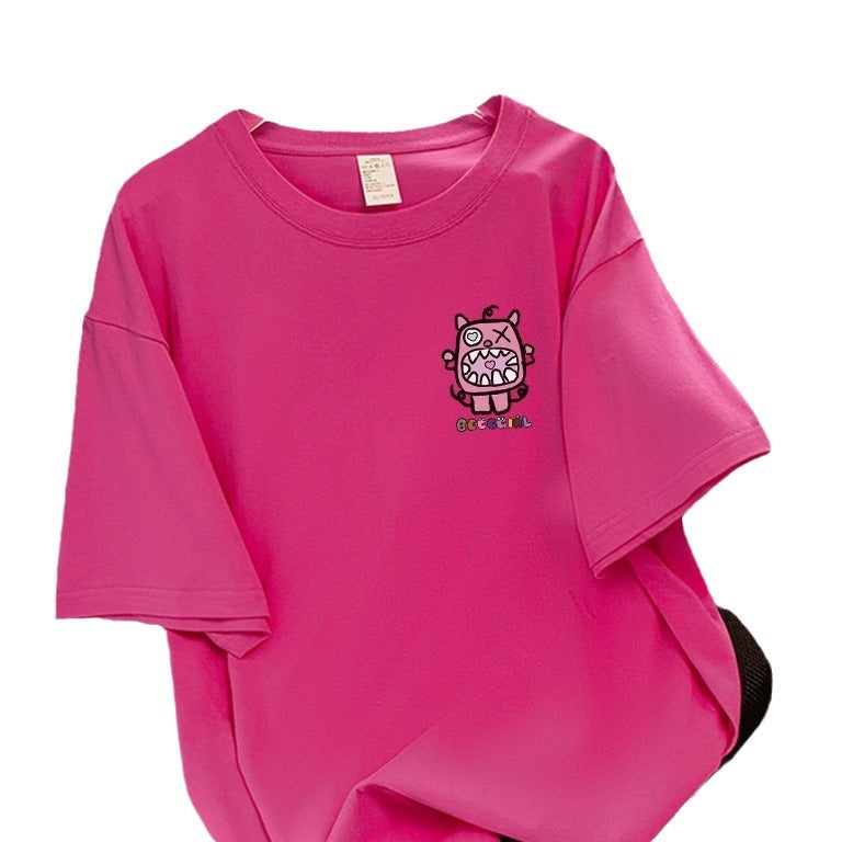 Dame T-shirt med kunstnerisk cartoon-motiv og afslappet snit Stilla