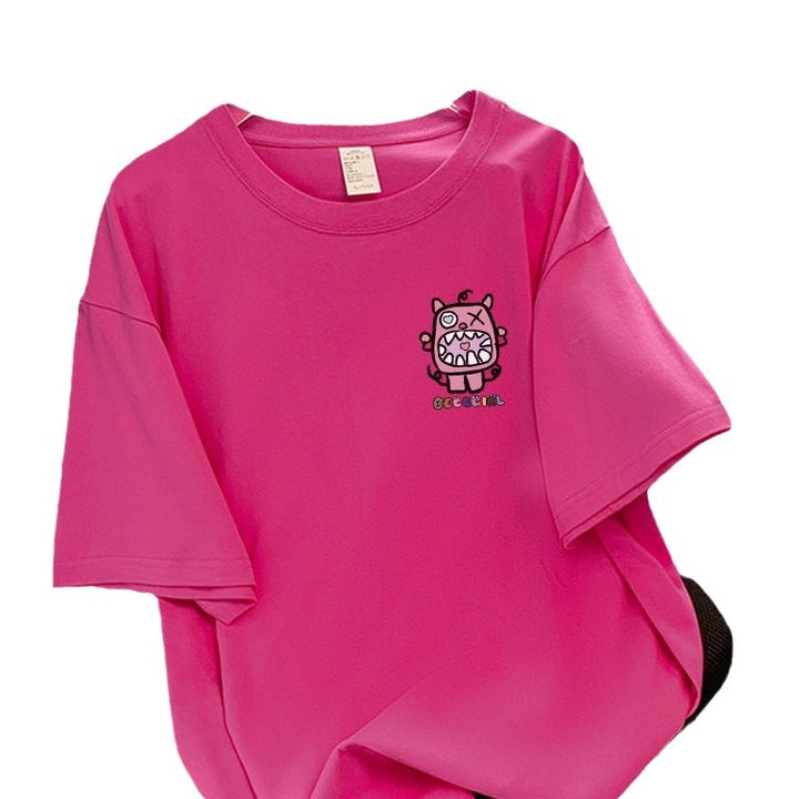 Dame T-shirt med kunstnerisk cartoon-motiv og afslappet snit Stilla