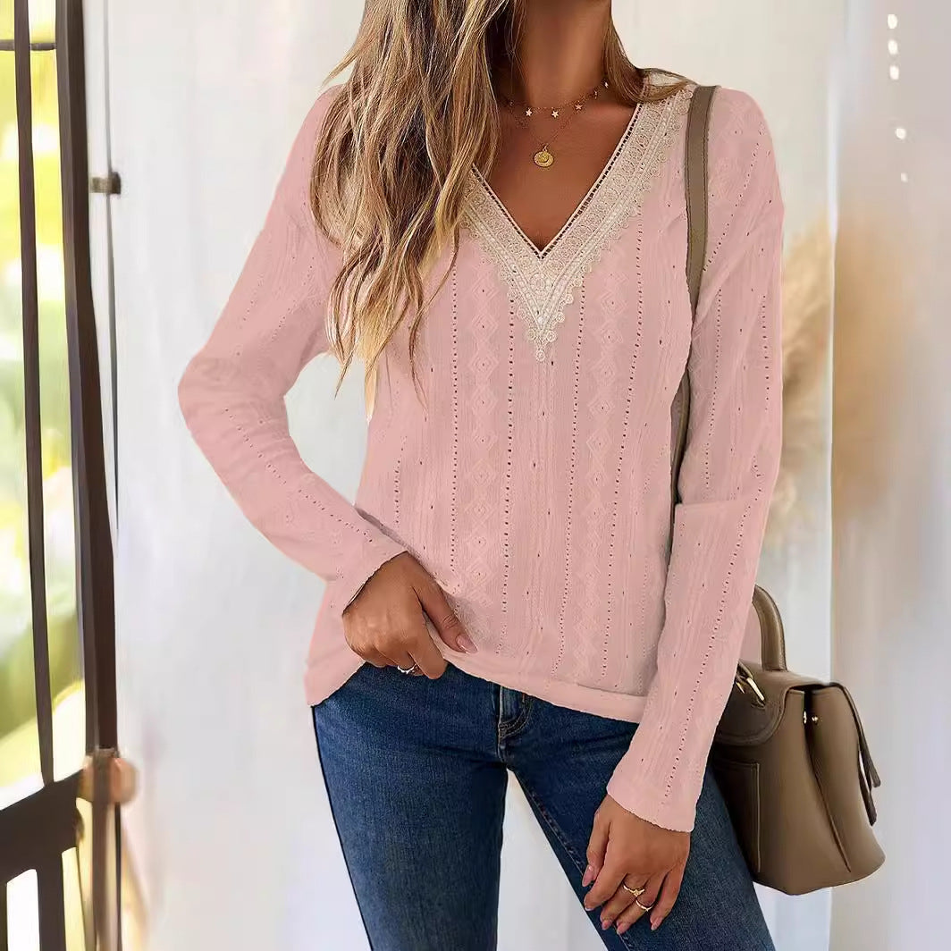 Damebluse med detaljeret blonderanding Stilla