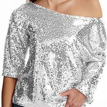 Dame Glitrende Off-Shoulder-Top med funkende Pailletter Stilla