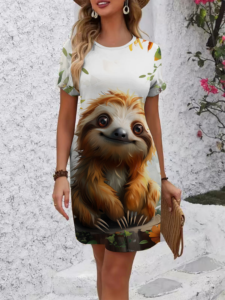 Dame T-Shirt kjole med blomsterdesign og behagelig pasform Skovae