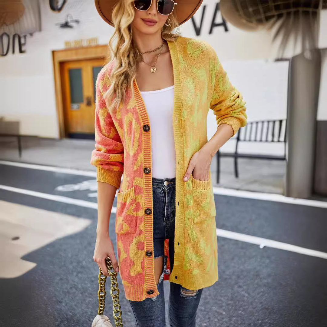 Kvinders længere snit cardigan med iøjnefaldende mønster Stilla