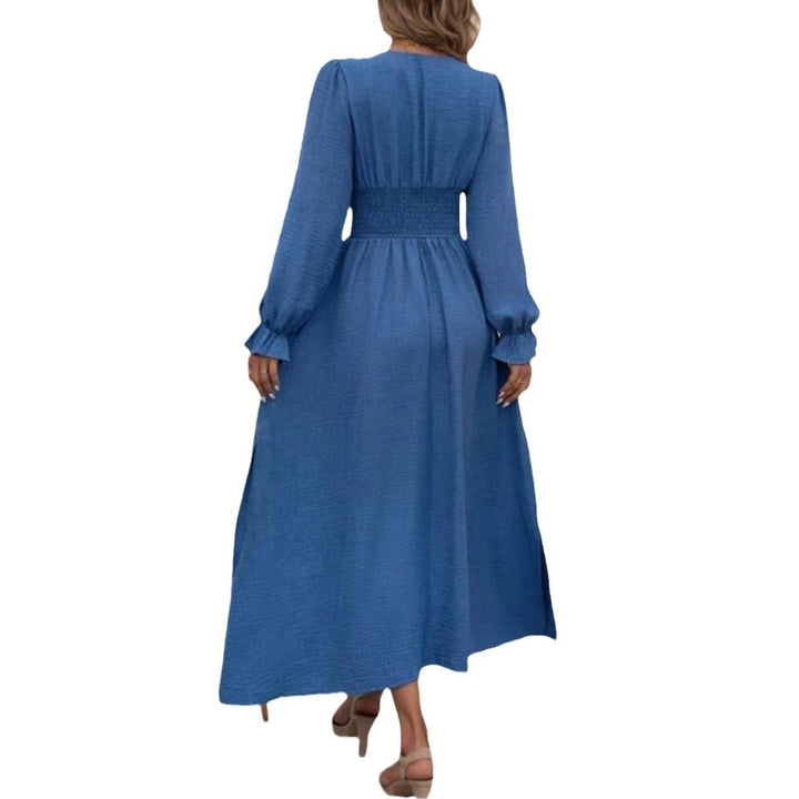 Dame maxikjole med dyb V-udskæring og elegant drapering Stilla