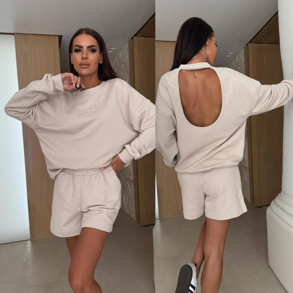 Kvinder Casual Cut Sweatshirt og Shorts Sæt Skovae