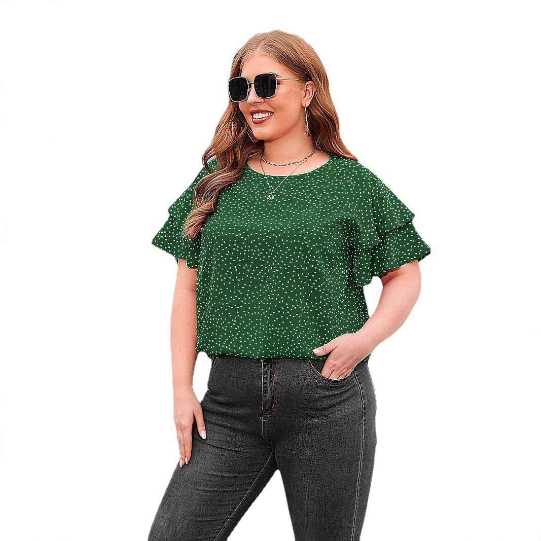 Dame Bluse med volanter og prikkedesign Skovae