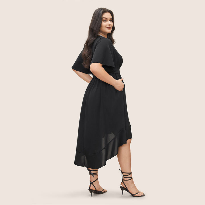 Dame Elegant Wickelkjole med asymmetrisk nederdel og taljerende bælte Skovae