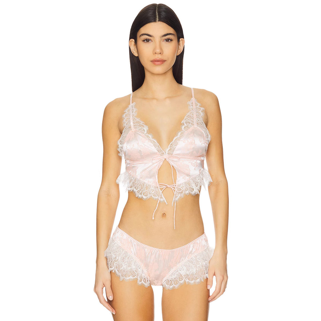 Dame Spids-Babydoll-Sæt med Ruffle-detaljer og skinnende Satin Skovae