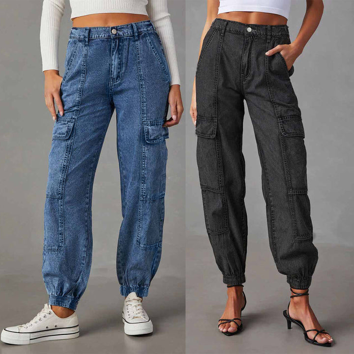 Dame Cargo-Jeans med elastisk talje og praktiske lommer Stilla