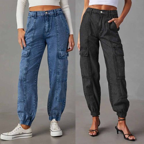 Dame Cargo-Jeans med elastisk talje og praktiske lommer Stilla