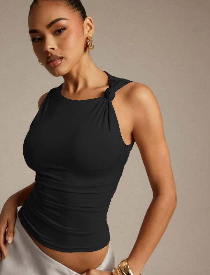 Dame Elegant bluse med knude-detalje og figursyet snit Skovae