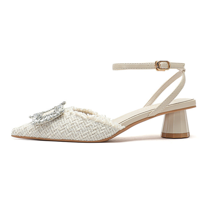 Dame Elegant Spids Tå Slingback Mules med Dekorativ Floral Accent Stilla