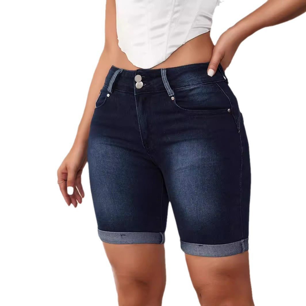 Dame Denim-shorts med afslappet opsvinget søm og høj talje Stilla