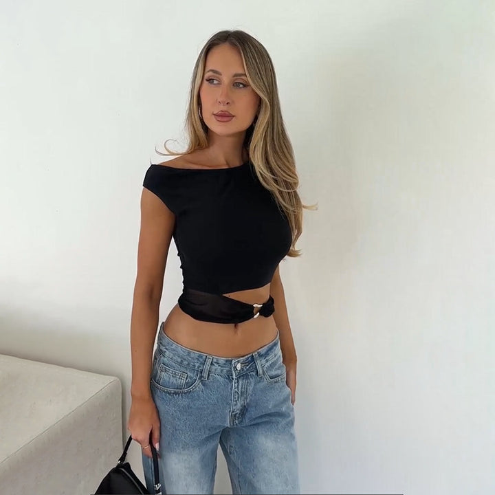 Dame Fitted Crop-Top med smart ringdetalje Skovae