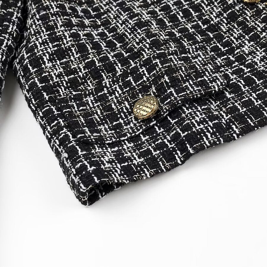 Dame elegant Tweed-jakke med gyldne knapper Stilla