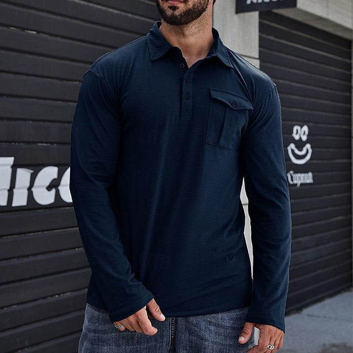 Stilla | Henley-polo skjorte bomuld Regular fit Lange ærmer Brystlomme