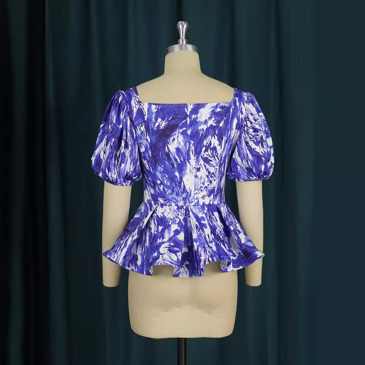Dame Elegant Peplum Bluse med Puffærmer Skovae