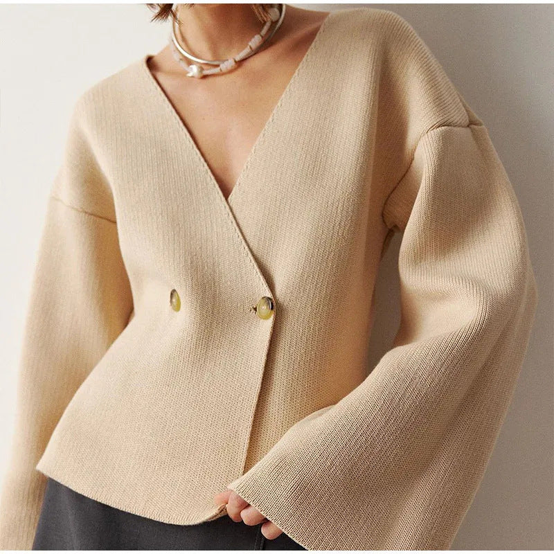 Kvinderne trendy cardigan med asymmetrisk snit og store knapper Stilla