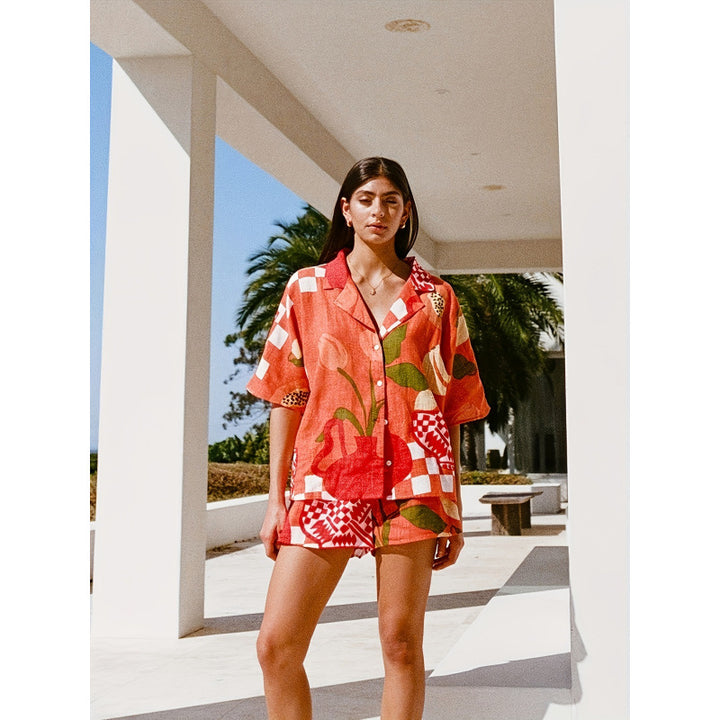 Kvinder Floral Print Resort Sæt Stilla