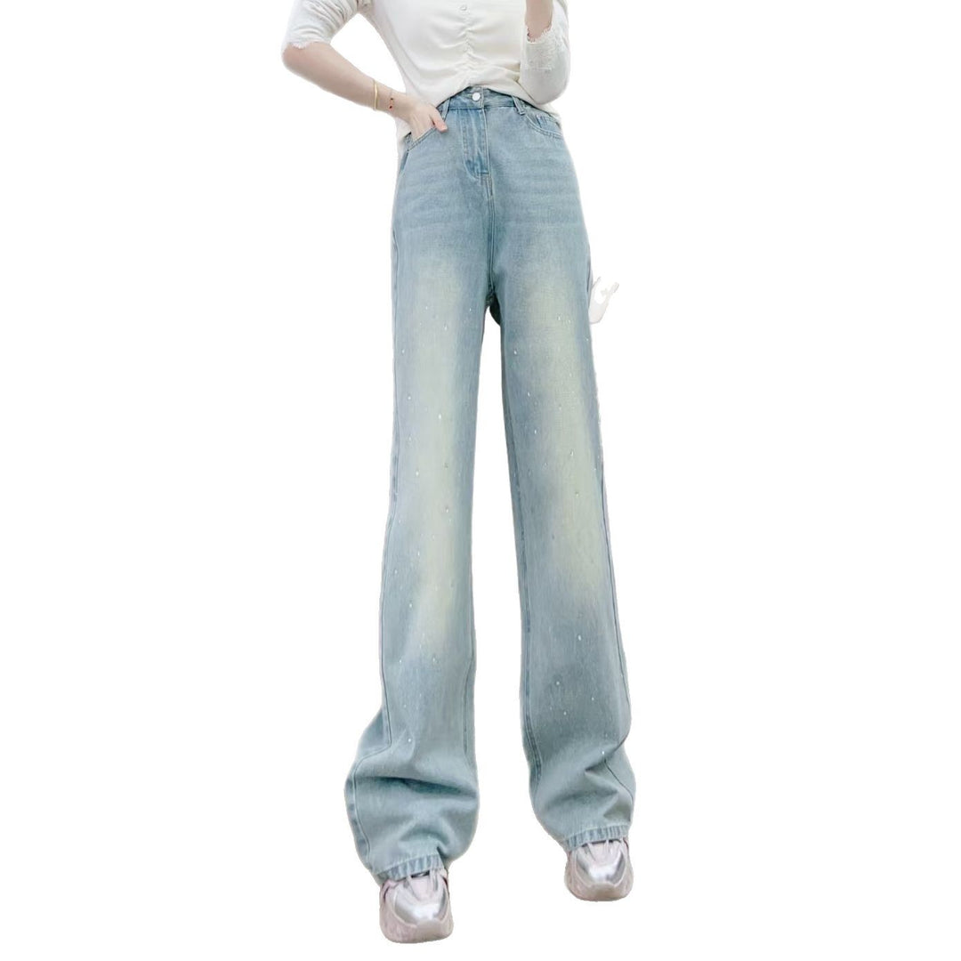 Dame bredde jeans med elastisk talje og fashionable accenter Stilla