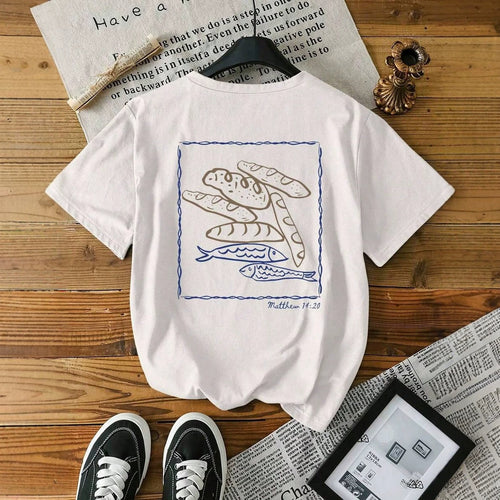 Dame kortærmet T-shirt med kreativ fiskenet-motiv Skovae