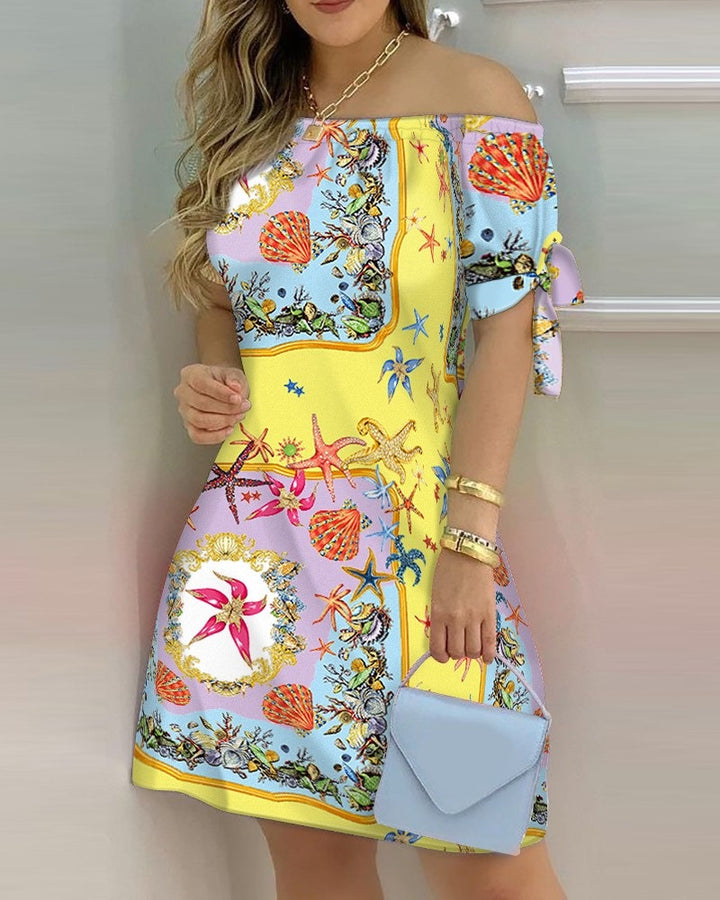 Dame Off-Shoulder Kjole med florale accenter og legende ærmer Stilla