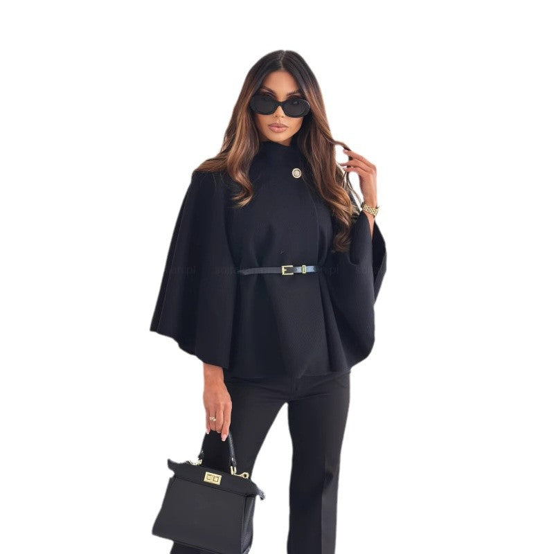 Dame Elegant Oversized-Cape med bælte og moderne snit Stilla