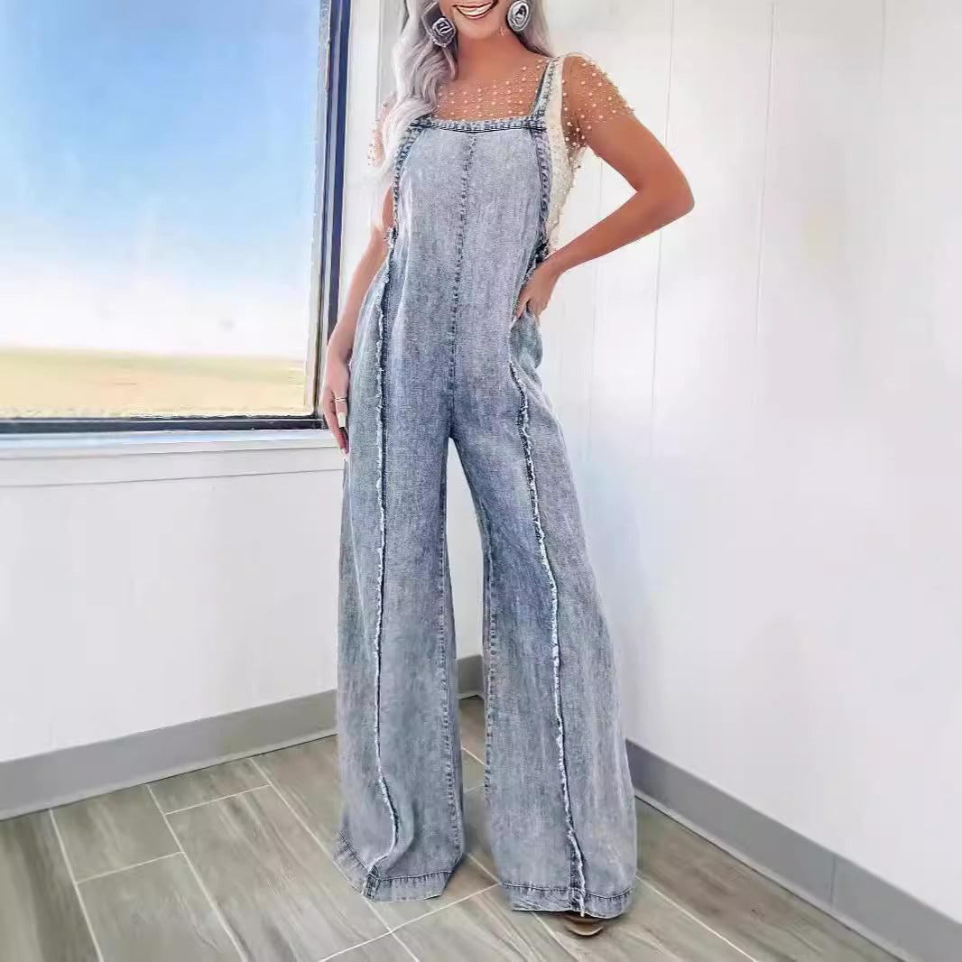 Dame Denim Bukser med bredt ben og mode detaljer Stilla