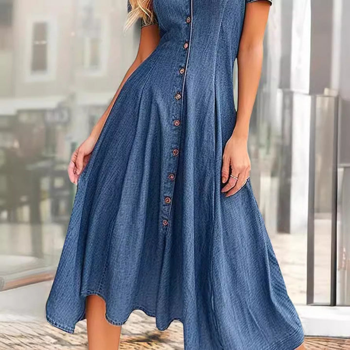 Femme Knopf-Down Denim Midi Kjole Stilla