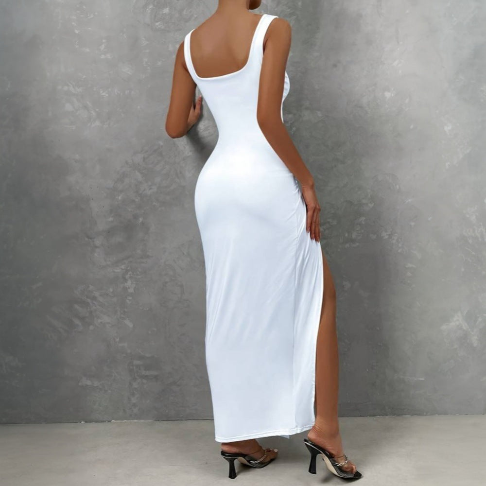 Kvinders Cut-Out Maxi Kjole med Elegant Indpakningsdesign og Høj Slids Stilla