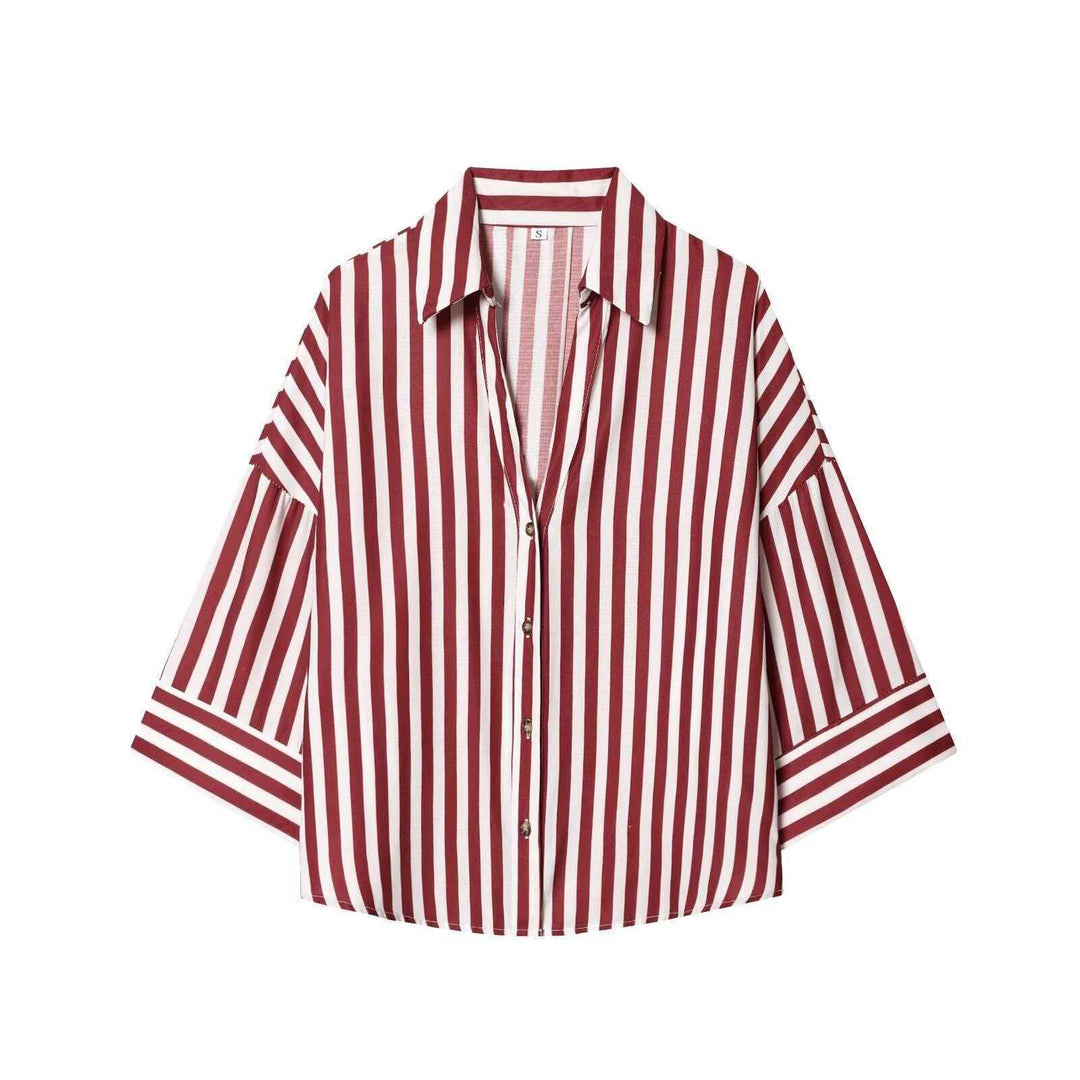 Kvinders moderne stribet bluse skjorte med oversized snit Stilla