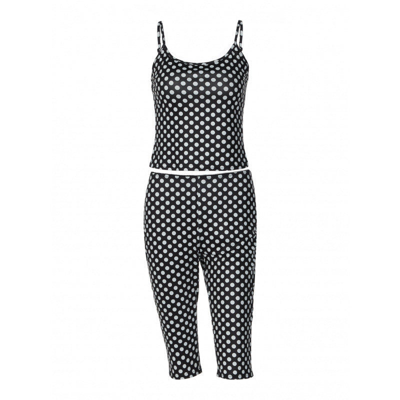 Damen modisches Polka-Dot-Outfit Set mit Crop-Top und knöchellangen Leggings Skovae