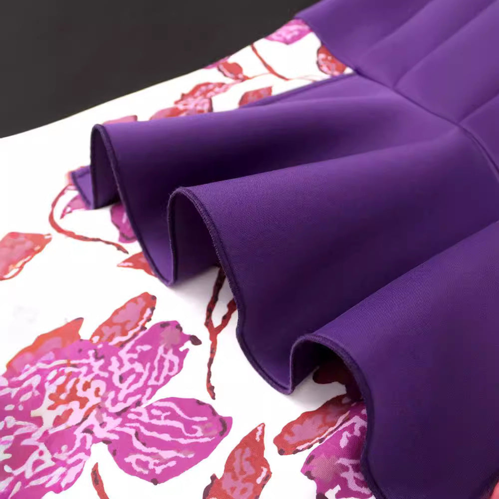 Dame elegant kjole med asymmetrisk flæse design og blomster mønstre Skovae